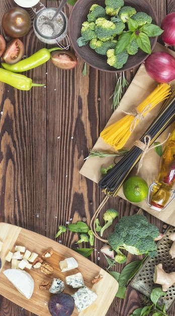 Assorted fresh ingredients on table