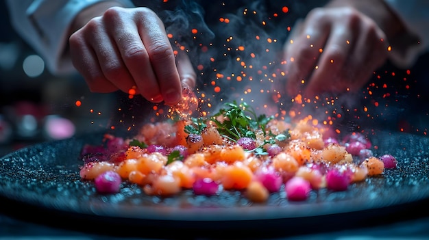 Chef preparing a colorful dish